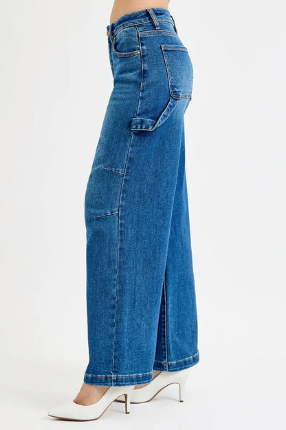 Risen Full Size High Rise Wide Leg Patch Detailed Jeans plus Size in DARK view 4 - High-Waisted - Plus Jeans (bottom)