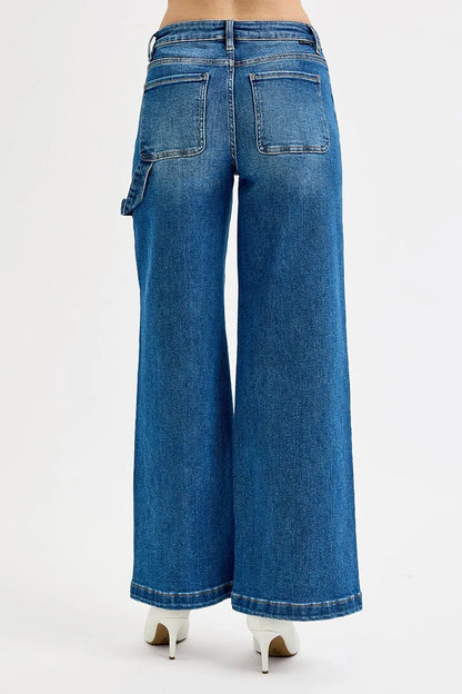 Risen Full Size High Rise Wide Leg Patch Detailed Jeans plus Size in DARK view 5 - High-Waisted - Plus Jeans (bottom)