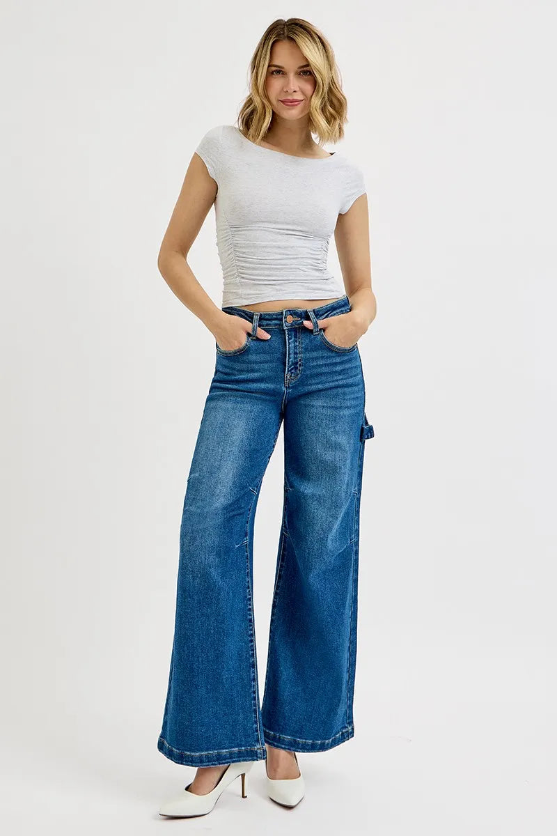 Risen Full Size High Rise Wide Leg Patch Detailed Jeans plus Size in DARK view 6 - High-Waisted - Plus Jeans (bottom)