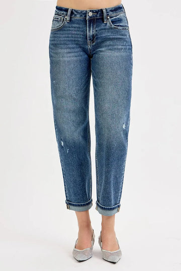 Risen Full Size Low Rise Crop Boyfriend Jeans plus Size in DARK - Curvy Fit - Plus Jeans (bottom)
