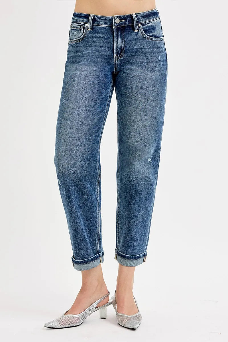 Risen Full Size Low Rise Crop Boyfriend Jeans plus Size - MeeeShop Women's Fashion