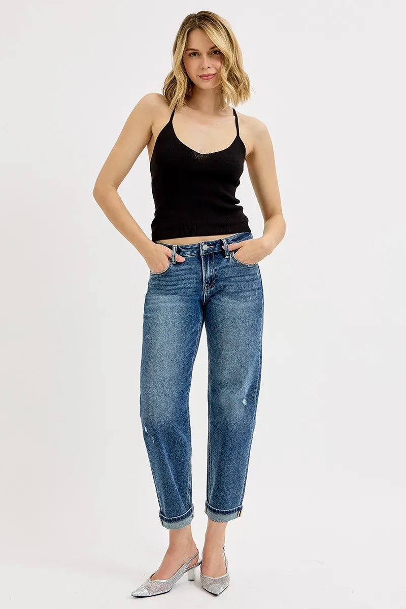 Risen Full Size Low Rise Crop Boyfriend Jeans plus Size - MeeeShop Women's Fashion