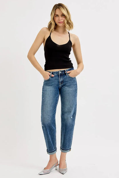 Risen Full Size Low Rise Crop Boyfriend Jeans plus Size - MeeeShop Women's Fashion
