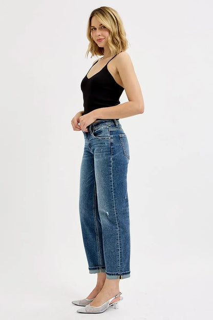 Risen Full Size Low Rise Crop Boyfriend Jeans plus Size - MeeeShop Women's Fashion