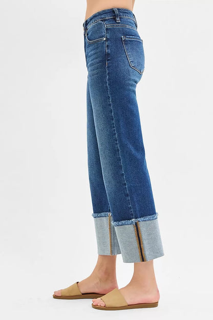 Risen Full Size Mid Rise Crop Wide Wide Cuffed Jeans plus Size in DARK view 4 - Curvy Fit - Plus Jeans (bottom)