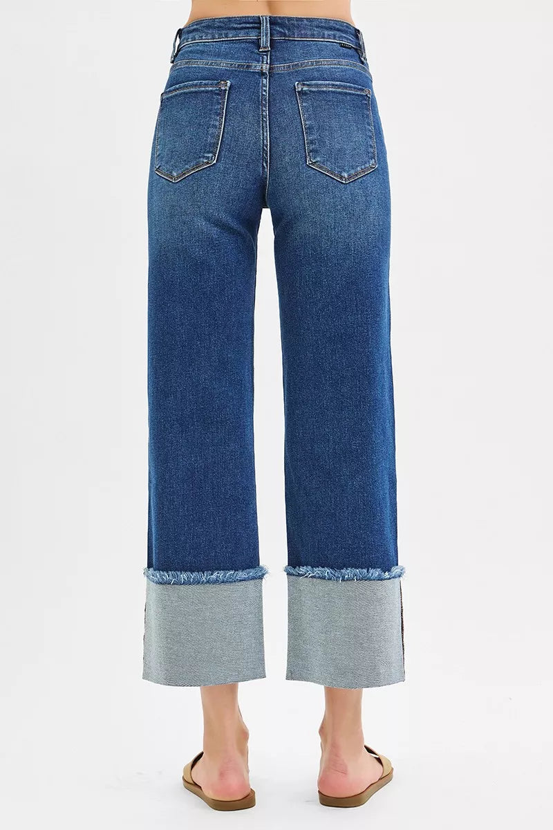Risen Full Size Mid Rise Crop Wide Wide Cuffed Jeans plus Size in DARK view 5 - Curvy Fit - Plus Jeans (bottom)