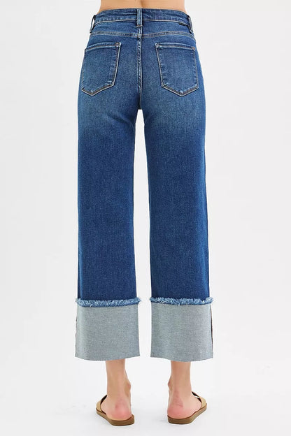 Risen Full Size Mid Rise Crop Wide Wide Cuffed Jeans plus Size in DARK view 5 - Curvy Fit - Plus Jeans (bottom)