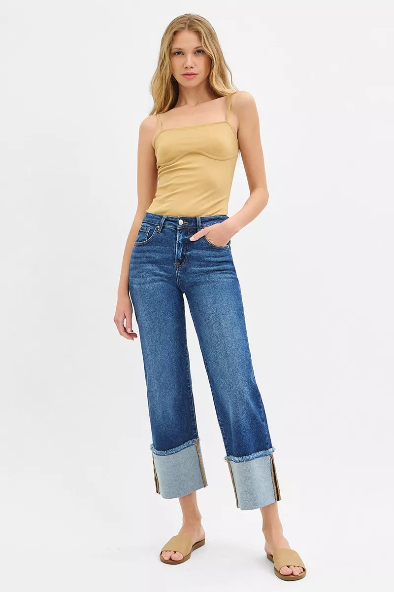 Risen Full Size Mid Rise Crop Wide Wide Cuffed Jeans plus Size in DARK view 6 - Curvy Fit - Plus Jeans (bottom)