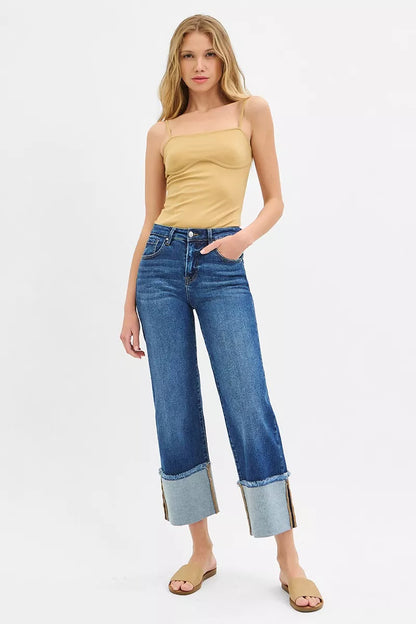 Risen Full Size Mid Rise Crop Wide Wide Cuffed Jeans plus Size in DARK view 6 - Curvy Fit - Plus Jeans (bottom)