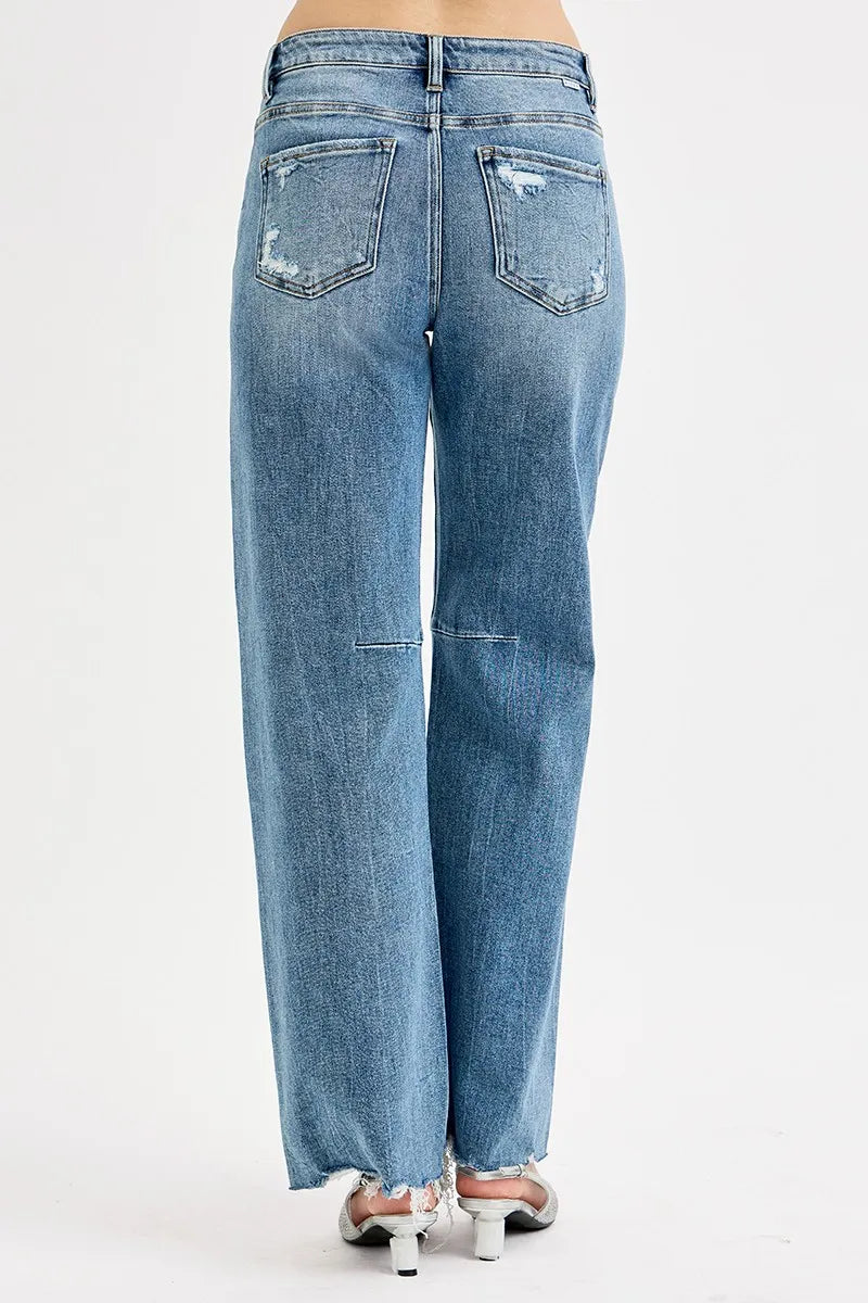 Risen Full Size Mid Rise Fit Wide Baggy Leg Tie Washed Jeans plus Size in MEDIUM view 5 - Curvy Fit - Plus Jeans
