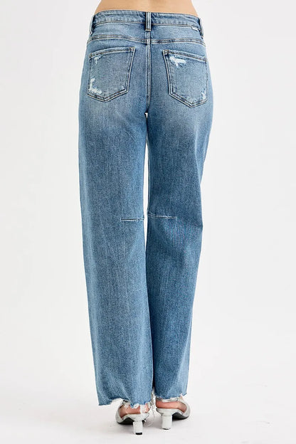 Risen Full Size Mid Rise Fit Wide Baggy Leg Tie Washed Jeans plus Size in MEDIUM view 5 - Curvy Fit - Plus Jeans