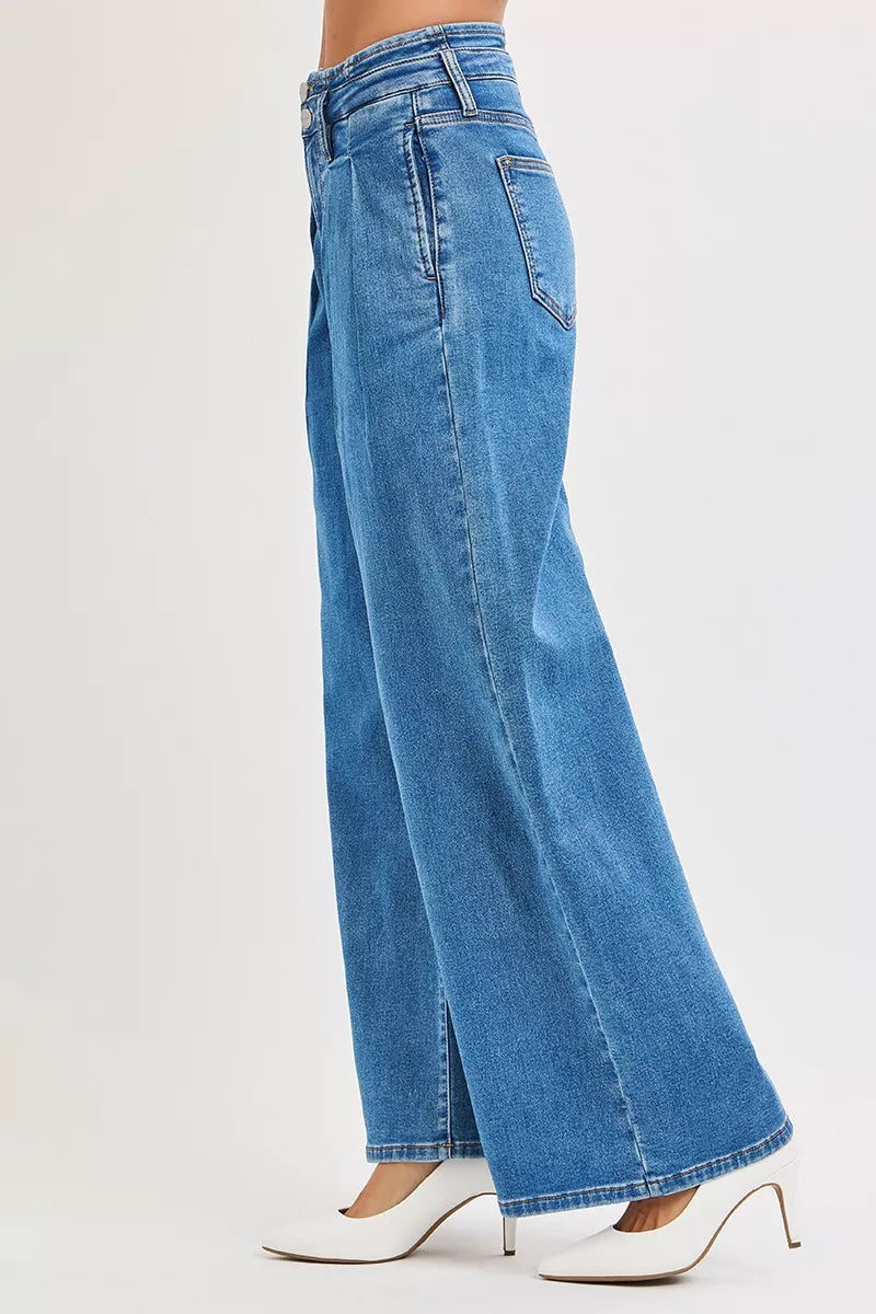 Risen Full Size Mid Rise Fit Wide Leg with Pleated Detail Jeans plus Size in MEDIUM view 4 - Curvy Fit - Plus Jeans