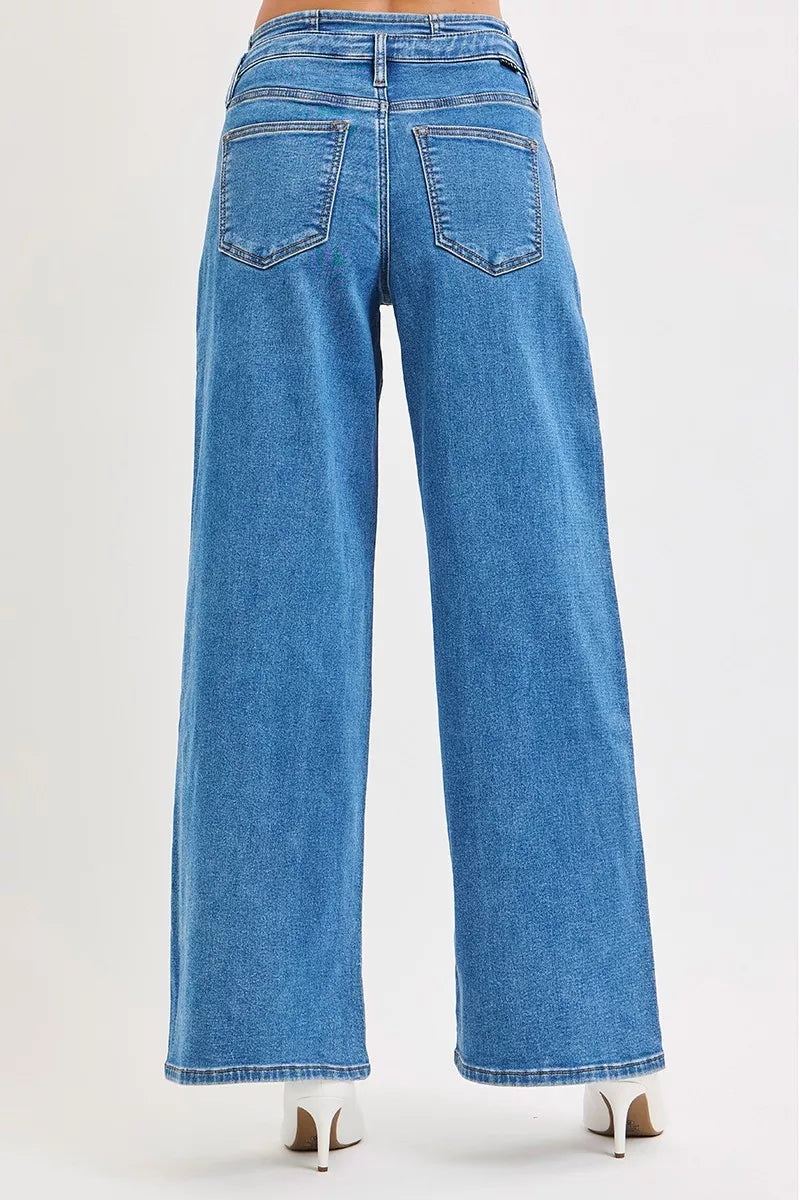 Risen Full Size Mid Rise Fit Wide Leg with Pleated Detail Jeans plus Size in MEDIUM view 5 - Curvy Fit - Plus Jeans