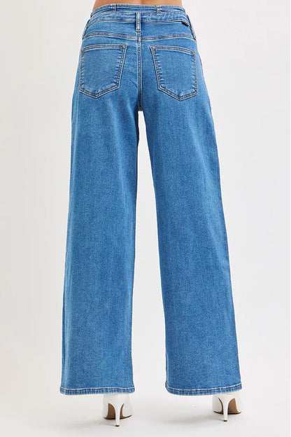 Risen Full Size Mid Rise Fit Wide Leg with Pleated Detail Jeans plus Size in MEDIUM view 5 - Curvy Fit - Plus Jeans