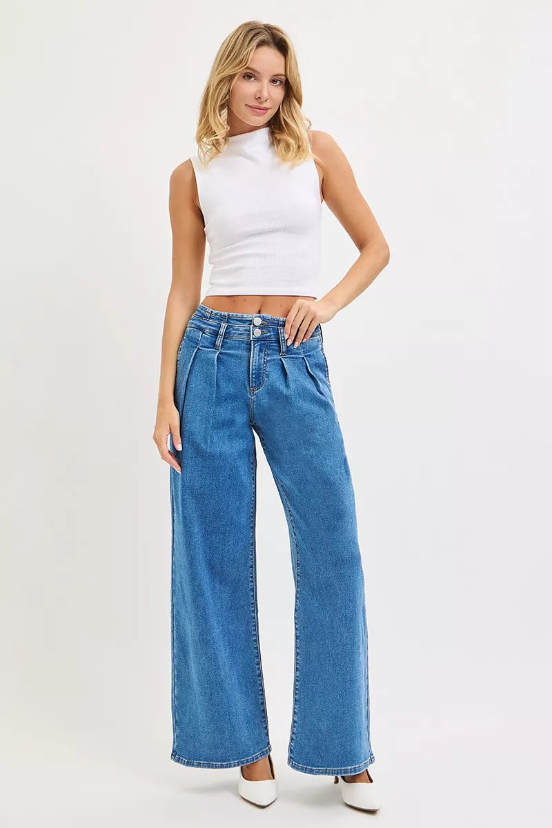 Risen Full Size Mid Rise Fit Wide Leg with Pleated Detail Jeans plus Size in MEDIUM view 6 - Curvy Fit - Plus Jeans
