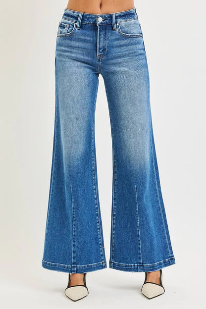 Risen Full Size Mid Rise Wide Leg Jeans with Flared Look plus Size in MEDIUM view 3 - Curvy Fit - Plus Jeans (bottom)