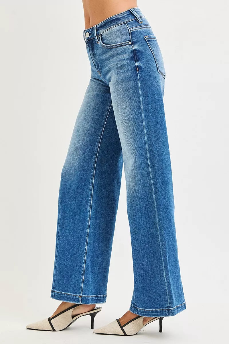 Risen Full Size Mid Rise Wide Leg Jeans with Flared Look plus Size in MEDIUM view 4 - Curvy Fit - Plus Jeans (bottom)