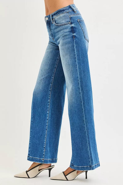Risen Full Size Mid Rise Wide Leg Jeans with Flared Look plus Size in MEDIUM view 4 - Curvy Fit - Plus Jeans (bottom)
