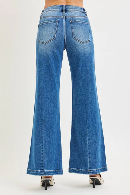 Risen Full Size Mid Rise Wide Leg Jeans with Flared Look plus Size in MEDIUM view 5 - Curvy Fit - Plus Jeans (bottom)