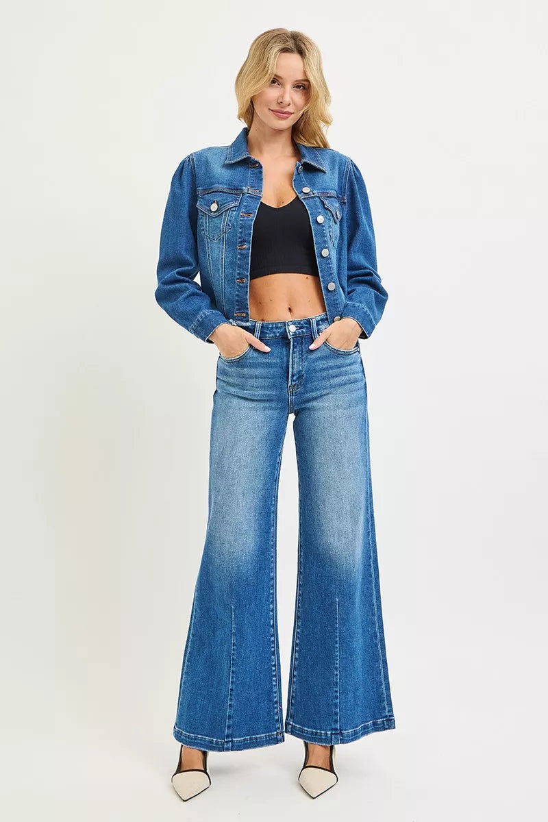 Risen Full Size Mid Rise Wide Leg Jeans with Flared Look plus Size in MEDIUM view 6 - Curvy Fit - Plus Jeans (bottom)
