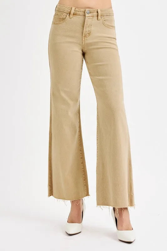 Risen Full Size Raw Hem Wide Leg Jeans plus Size - MeeeShop Women's Fashion