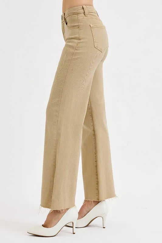 Risen Full Size Raw Hem Wide Leg Jeans plus Size in Tan view 4 - Curvy Fit - Plus Jeans (bottom)