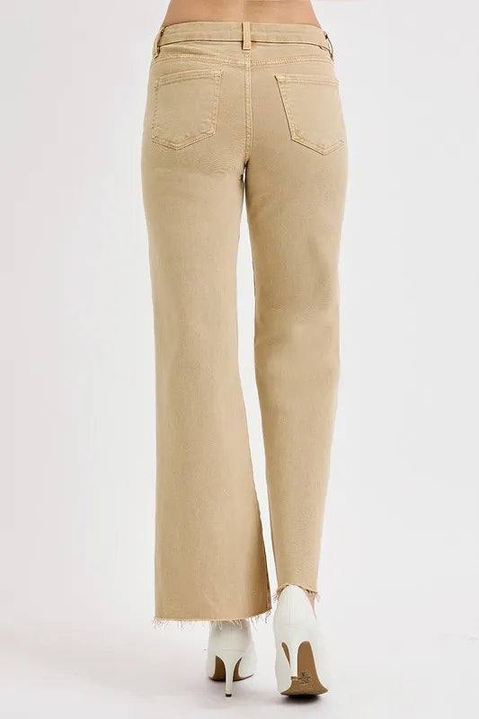 Risen Full Size Raw Hem Wide Leg Jeans plus Size in Tan view 5 - Curvy Fit - Plus Jeans (bottom)
