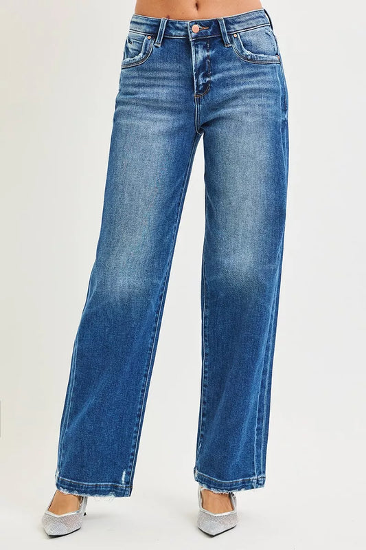 Risen Full Size Slouchy Baggy Jeans Pocket Side Seam Detail plus Size in DARK - Curvy Fit - Plus Jeans (bottom)