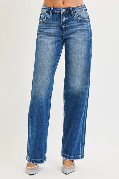 Risen Full Size Slouchy Baggy Jeans Pocket Side Seam Detail plus Size - MeeeShop Women's Fashion