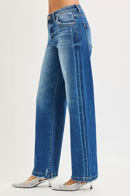 Risen Full Size Slouchy Baggy Jeans Pocket Side Seam Detail plus Size - MeeeShop Women's Fashion