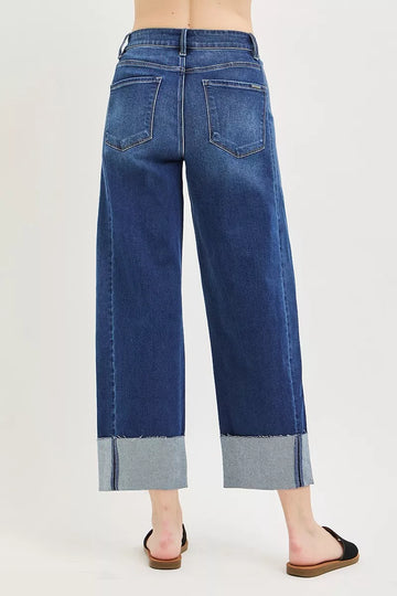 Risen Full Size Slouchy Crop Barrel Cuffed Jeans plus Size in DARK view 2 - Curvy Fit - Plus Jeans (bottom)