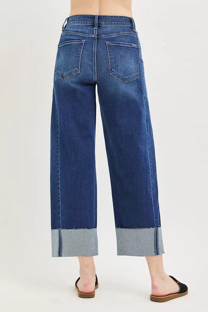 Risen Full Size Slouchy Crop Barrel Cuffed Jeans plus Size in DARK view 2 - Curvy Fit - Plus Jeans (bottom)