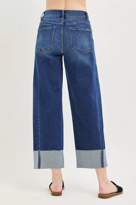 Risen Full Size Slouchy Crop Barrel Cuffed Jeans plus Size in DARK view 2 - Curvy Fit - Plus Jeans (bottom)