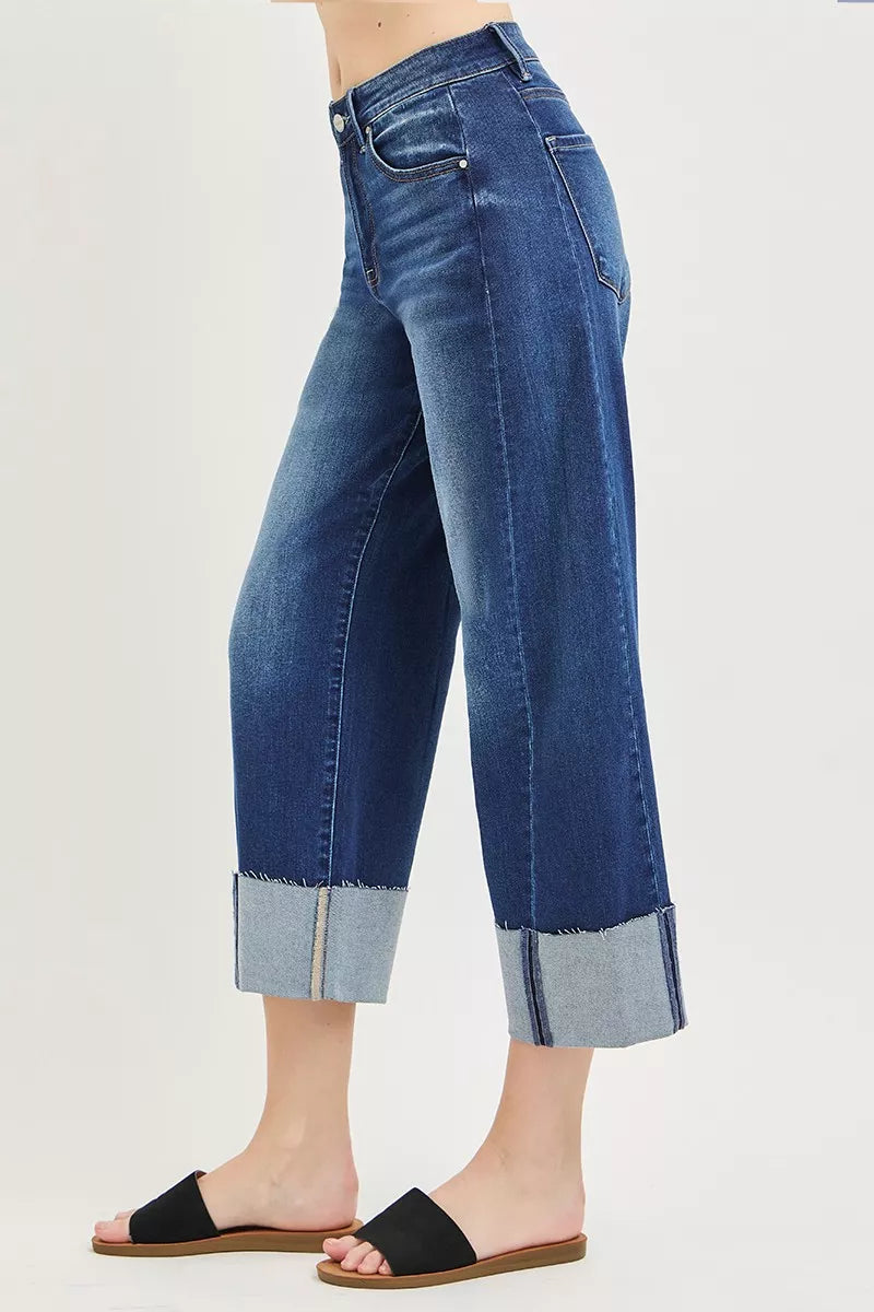 Risen Full Size Slouchy Crop Barrel Cuffed Jeans plus Size in DARK view 3 - Curvy Fit - Plus Jeans (bottom)