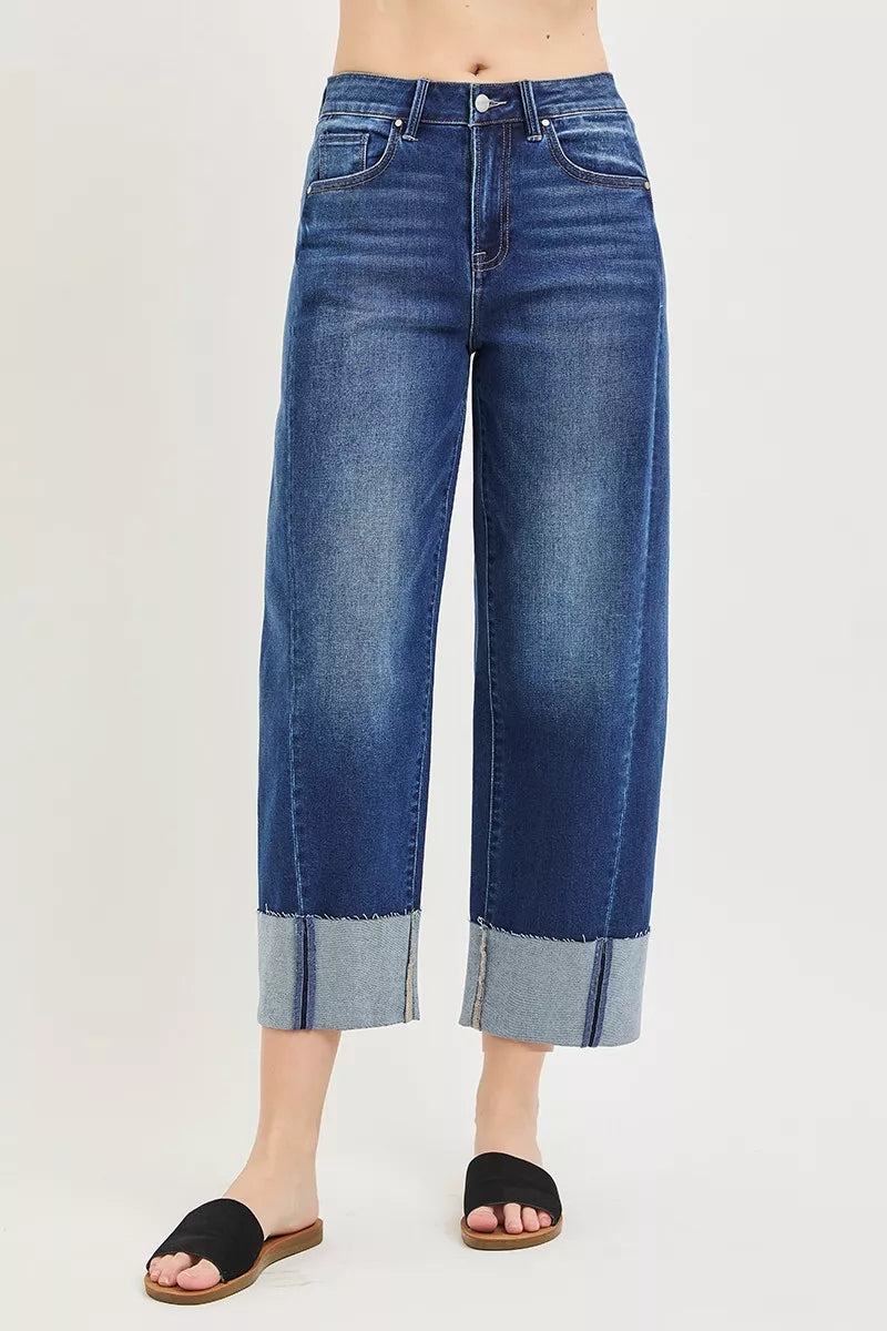 Risen Full Size Slouchy Crop Barrel Cuffed Jeans plus Size in DARK view 4 - Curvy Fit - Plus Jeans (bottom)