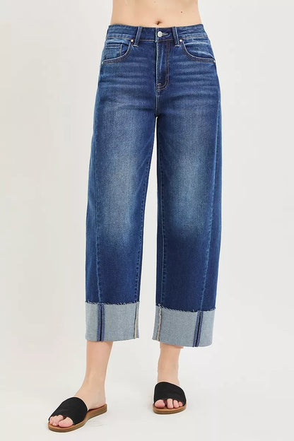 Risen Full Size Slouchy Crop Barrel Cuffed Jeans plus Size in DARK view 4 - Curvy Fit - Plus Jeans (bottom)