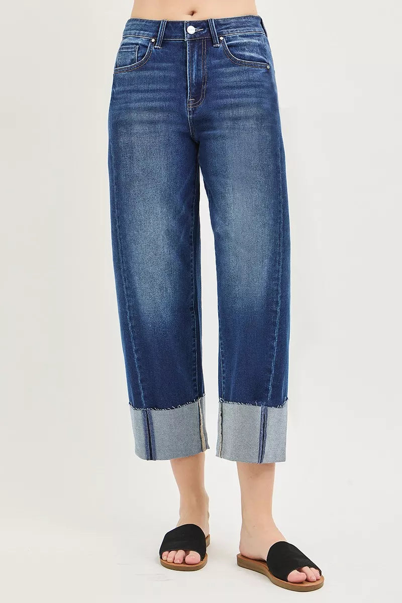 Risen Full Size Slouchy Crop Barrel Cuffed Jeans plus Size in DARK view 5 - Curvy Fit - Plus Jeans (bottom)