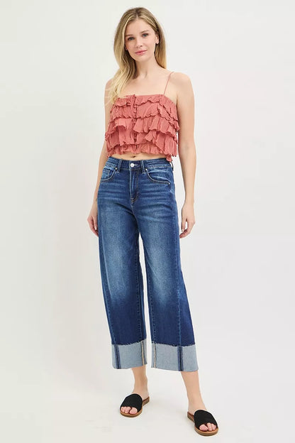 Risen Full Size Slouchy Crop Barrel Cuffed Jeans plus Size in DARK view 6 - Curvy Fit - Plus Jeans (bottom)