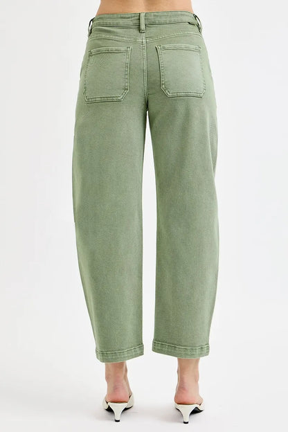 Risen Full Size Tummy Control High Rise Crop Barrel Jeans plus Size in OLIVE view 6 - High-Waisted - Plus Jeans