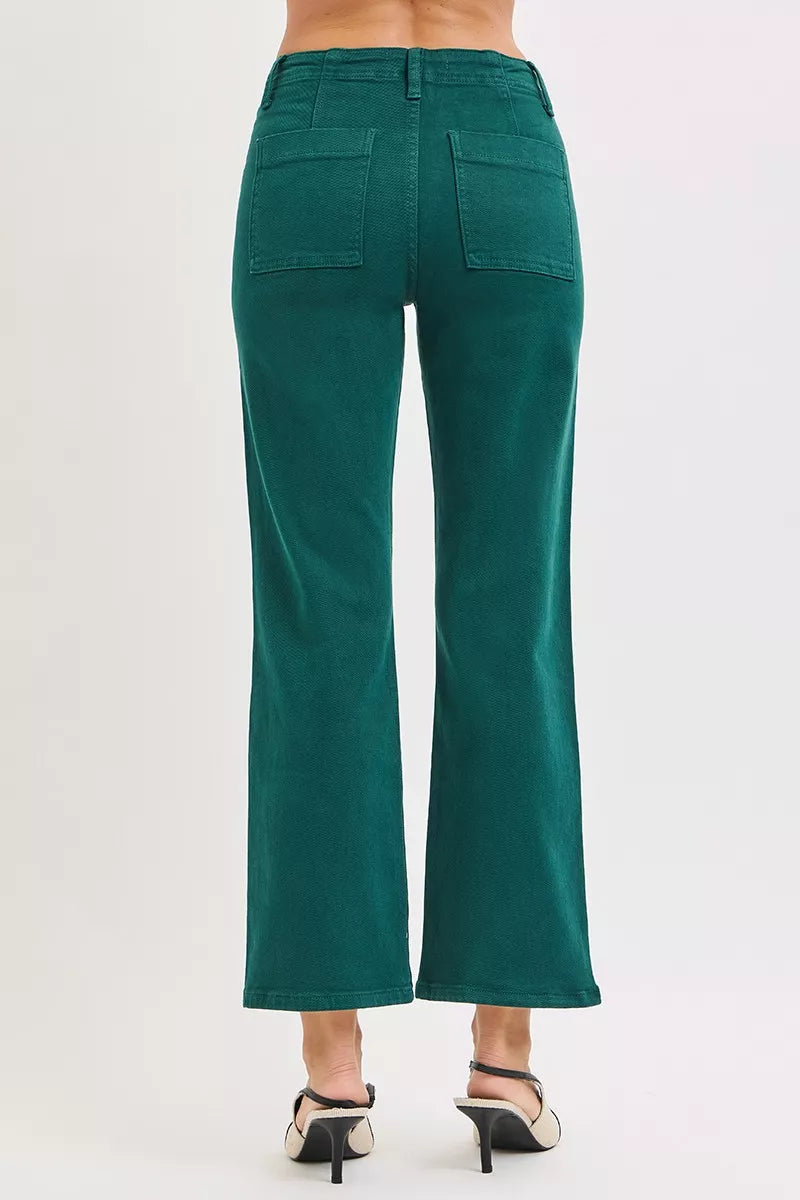 Risen High Rise Ankle Flare Patch Pocket Jeans in HUNTER GREEN view 5 - High-Waisted - Rise High Jeans (bottom)