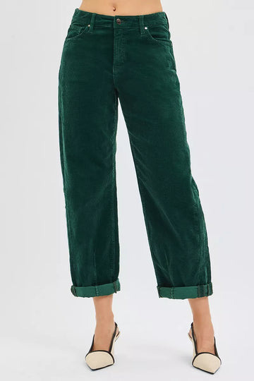 Risen High Rise Crop Barrel Cordurory Pants - MeeeShop Women's Fashion