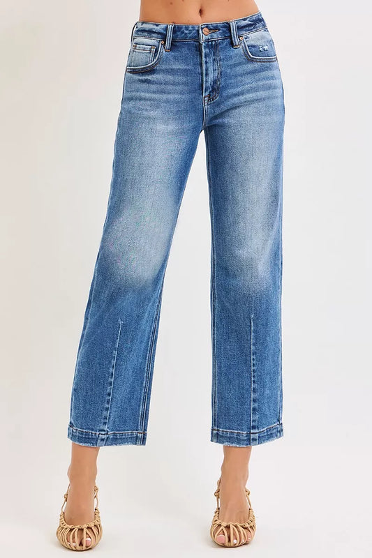Risen High Rise Crop Boyfriend Tapered Jeans in DARK - High-Waisted - Rise High Jeans (bottom)
