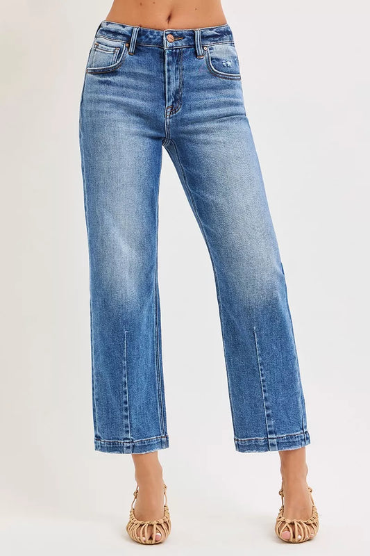 Risen High Rise Crop Boyfriend Tapered Jeans in DARK view 2 - High-Waisted - Rise High Jeans (bottom)