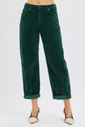 Risen High Rise Crop Barrel Cordurory Pants HUNTER GREEN (bottom) - rise high pants, high rise pants me - shop at us.meeeshop