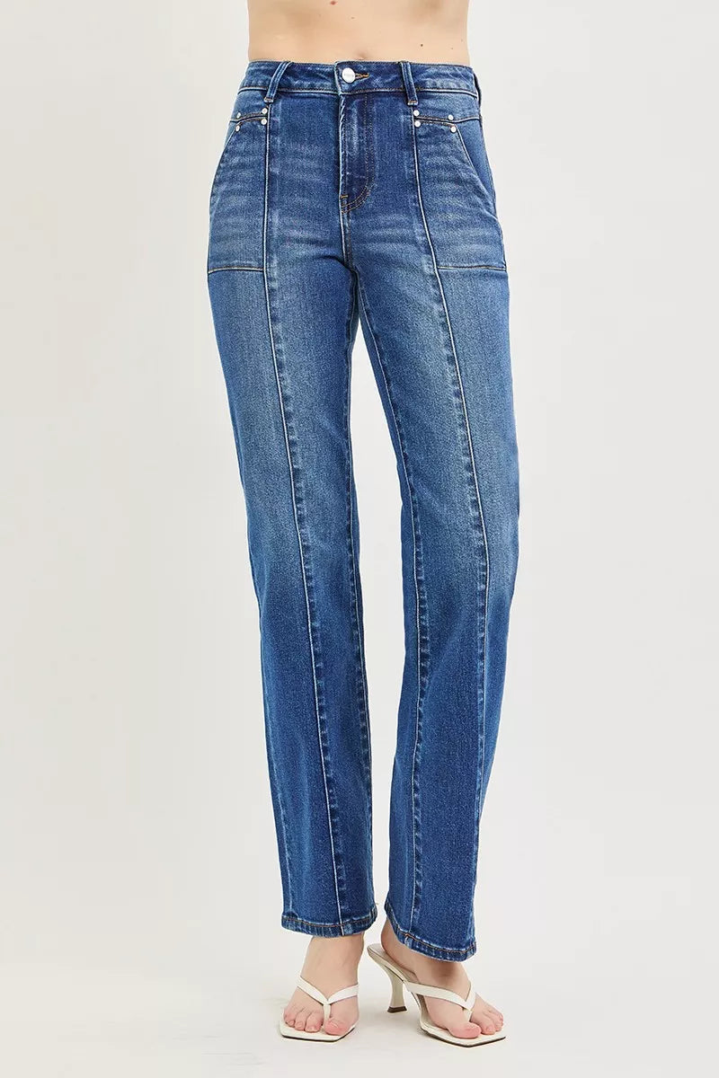 risen high rise Risen High Rise Straight Patch Pocket Seamed Jeans view 3 (bottom) - shop at us.meeeshop