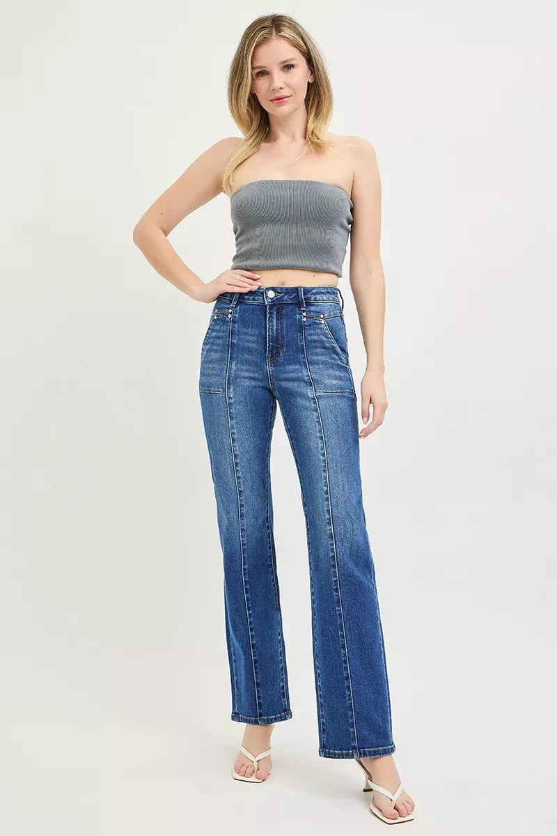 risen high rise Risen High Rise Straight Patch Pocket Seamed Jeans view 6 (bottom) - shop at us.meeeshop