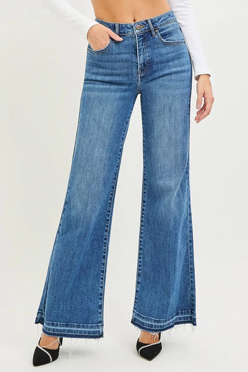 Risen High Rise Wide Leg Jeans with Released Hem in MEDIUM view 2 - High-Waisted - Rise High Jeans (bottom)