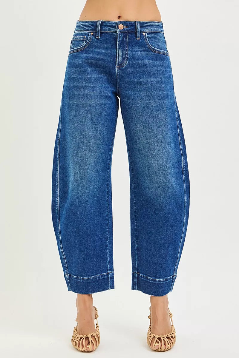 Risen Mid Rise Crop Barrel Jeans - MeeeShop Women's Fashion
