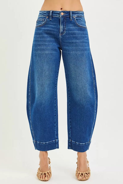 Risen Mid Rise Crop Barrel Jeans - MeeeShop Women's Fashion