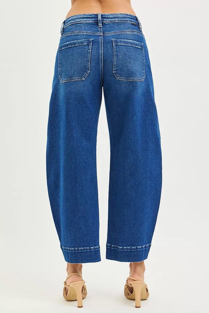 Risen Mid Rise Crop Barrel Jeans - MeeeShop Women's Fashion